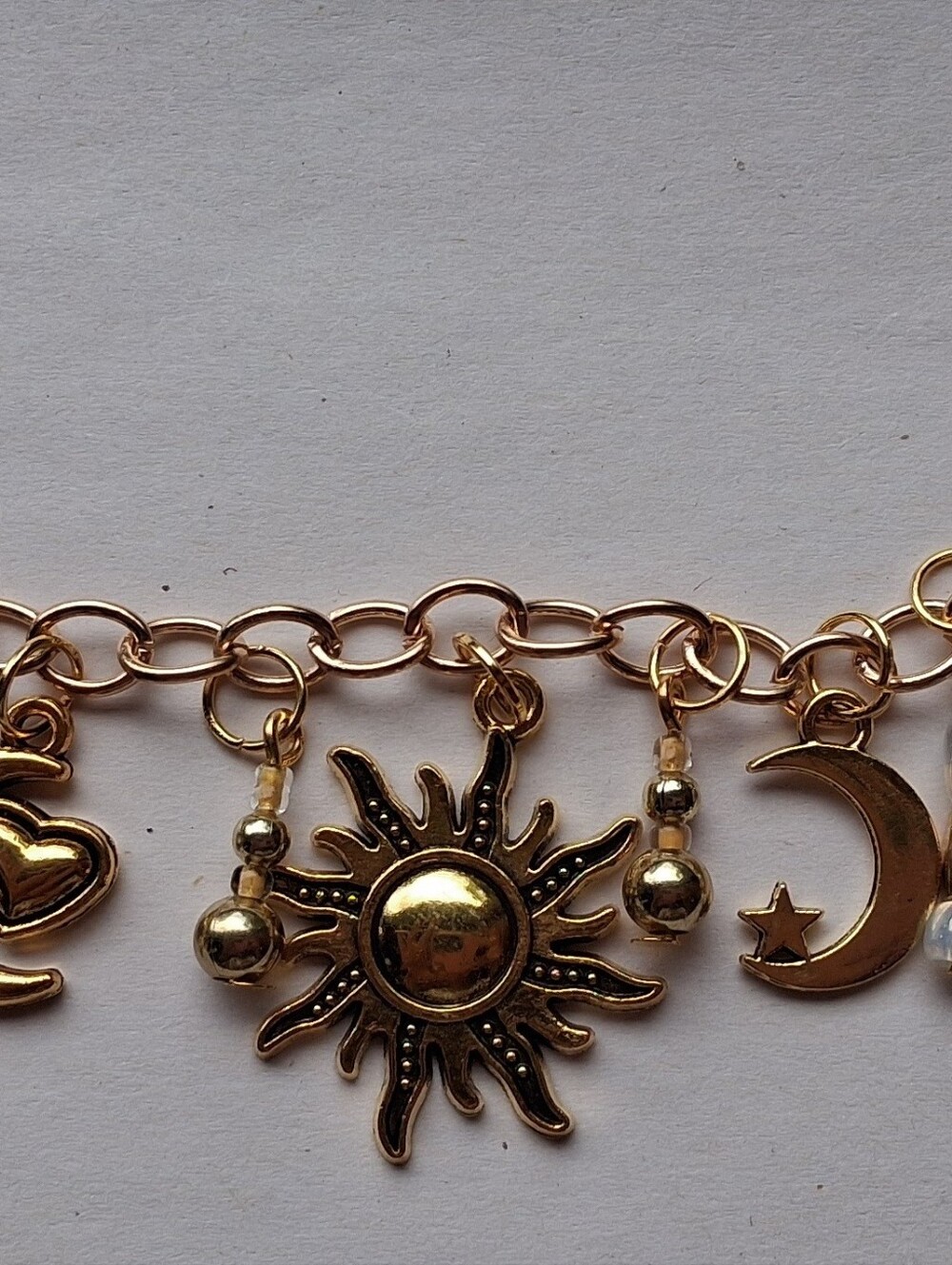 Hand Crafted Gold Sun & Moon Charm Bracelet - Picture 2 of 10